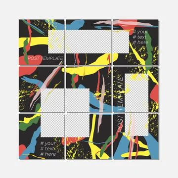 Big trendy editable puzzle template for social media post templates. Illustrazione stock