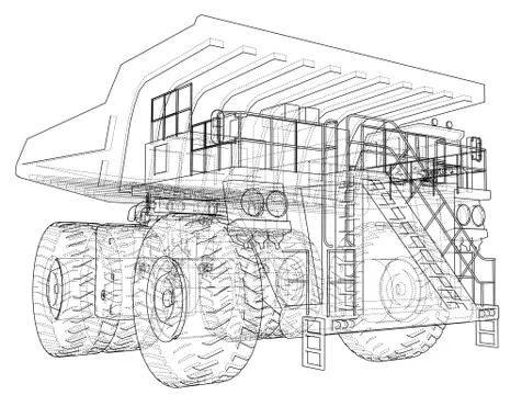 Big truck outlined vector rendering of 3d Illustrazione stock
