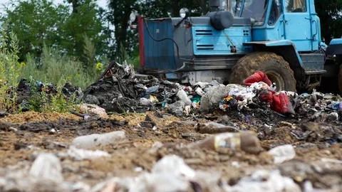 Big Truck working on the dump Stock Footage 78450168