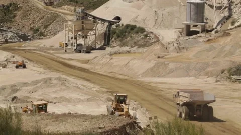 Big trucks unloading at the construction site 스톡 동영상 147869159