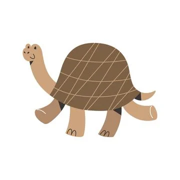 Big turtle with smile and face expression walking, funny mascot, isolated vector Stock Illustration