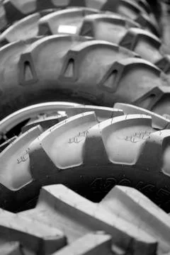 Big tyres for a large machine Foto stock