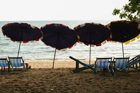 Big umbrella at the beach Stock Photos