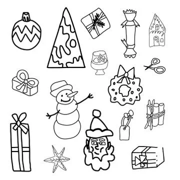Big vector Christmas elements in hand drawn style. Stock Illustration