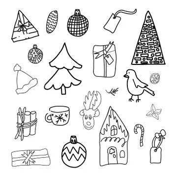 Big vector Christmas elements in hand drawn style. Stock Illustration
