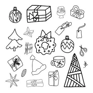 Big vector Christmas elements in hand drawn style. Stock Illustration
