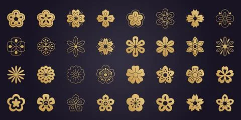 Big vector collection of sakura flowers icons. Cherry blossom Stock Illustration