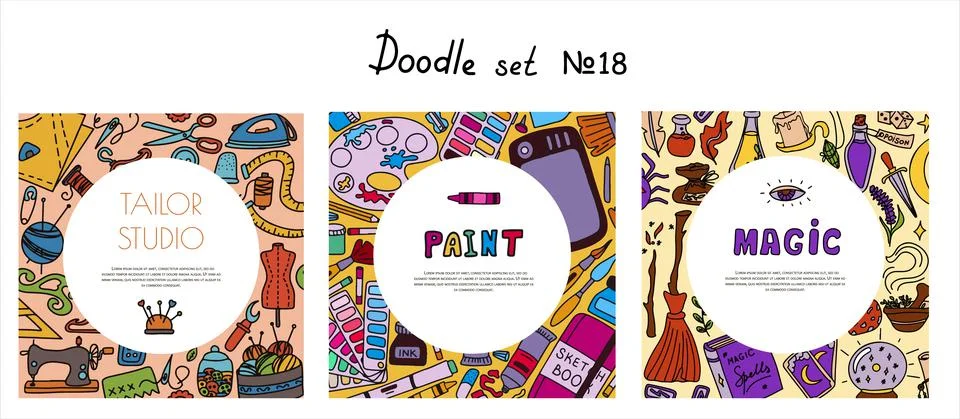 Big vector doodle sewing, magical, paint sets. Vector tailoring, halloween Stock Illustration