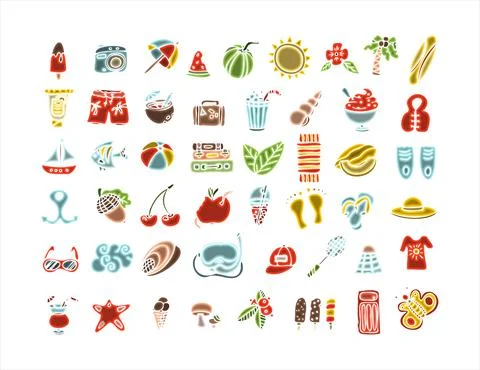 A Big vector doodle summer set. Hand draw accessories for beach holidays by the Illustrazione stock