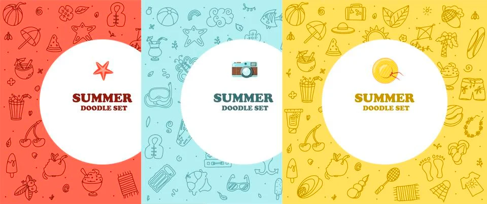 A Big vector doodle summer set. Hand draw accessories for beach holidays by the Illustrazione stock