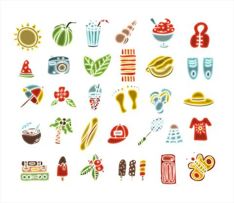 A Big vector doodle summer set. Hand draw accessories for beach holidays by the Illustrazione stock