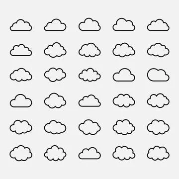 Big vector set black cloud shapes, icons Stock Illustration