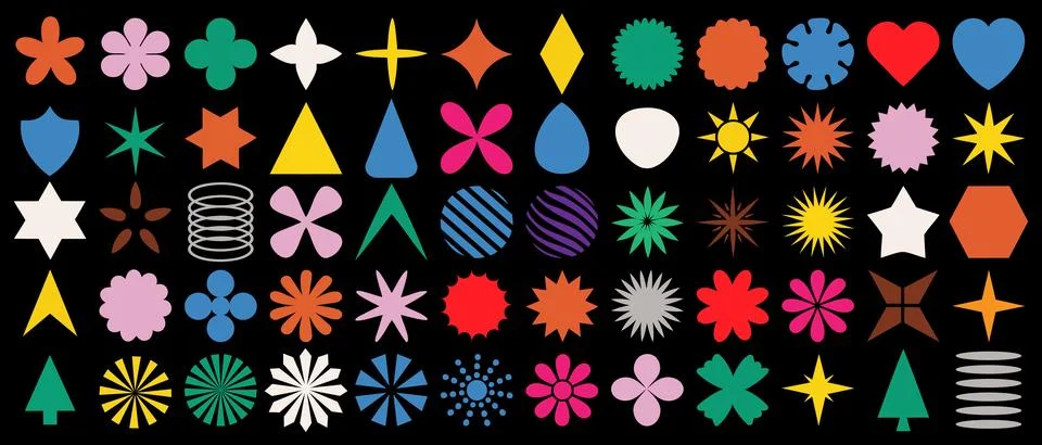 Big vector set different geometric shapes. Trendy abstract minimalist shapes, Stock Illustration