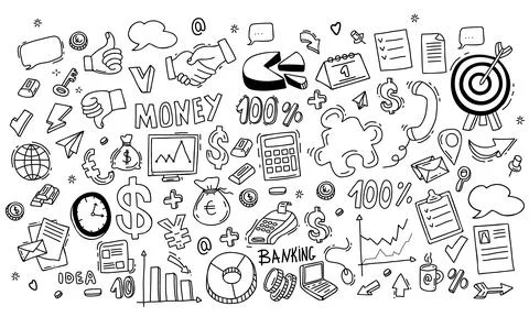 Big vector set of financial icons. Hand gesture, money, business, finance and ch Stock Illustration