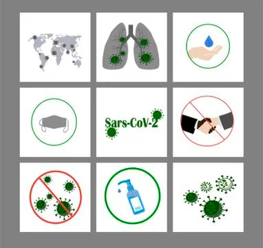 Big vector set of flat icons - world coronavirus pandemic Stock Illustration