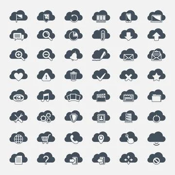 Big vector set of forty-six black cloud shapes with icons Big vector set o... Stock Photos
