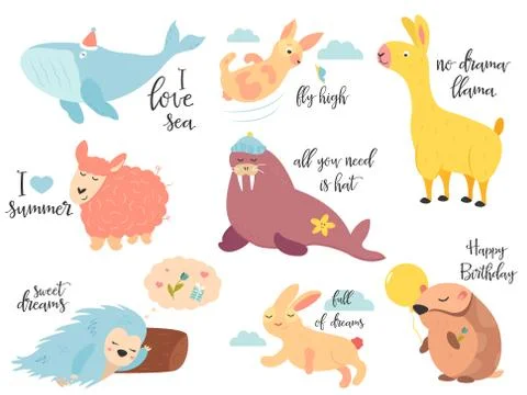 Big vector set of funny cartoon animals Stock Illustration