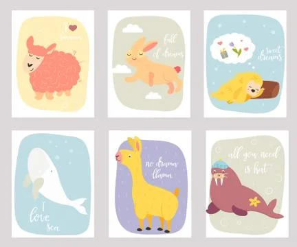 Big vector set of funny postcards with animals Stock Illustration