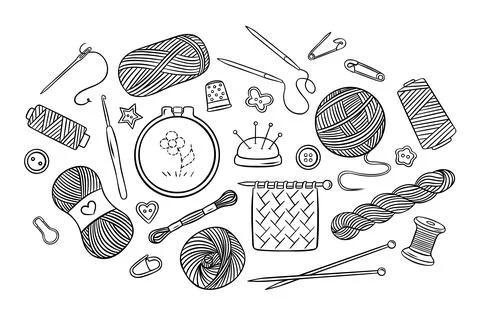 Big vector set, knitting and embroidery, accessories and tools for needlewo.. Stock Illustration