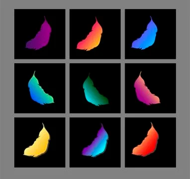 Big vector set of neon feathers Stock Illustration