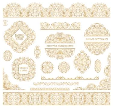 Big vector set of ornate art frames, vignettes and border Stock Illustration