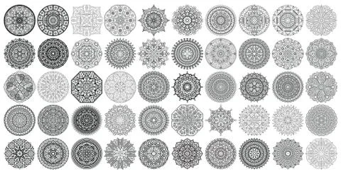 Big vector set of round patterns. Collection of geometrical mandalas. Stock Illustration