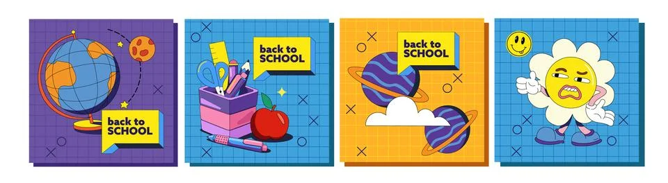 Big vector set with school subjects. flat illustrations banner. Stock Illustration