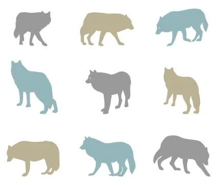 Big vector set of silhouettes of wolves. Stock-Illustration