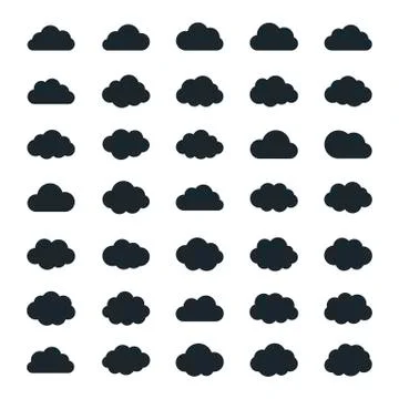 Big vector set of thirty-five black cloud  shapes Stock Illustration