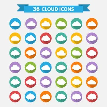 Big vector set of thirty-six white cloud  shapes Stock Illustration