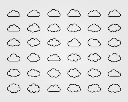 Big vector set of thirty-six cloud shapes Stock Illustration