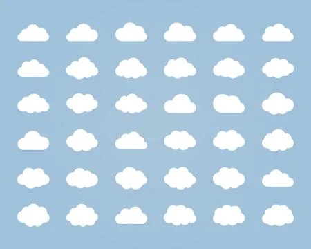 Big vector set of thirty-six white cloud  shapes Stock Illustration