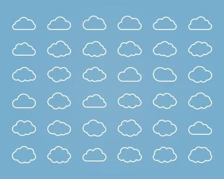 Big vector set of thirty-six white line cloud  shapes Stock Illustration