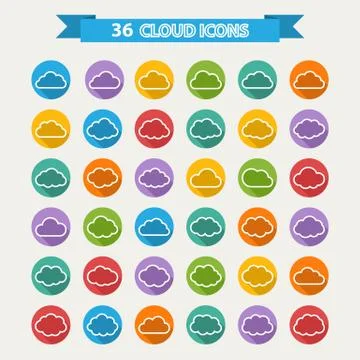 Big vector set of thirty six white cloud  shapes Stock Illustration