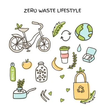 Big vector set of zero waste elements Illustrazione stock