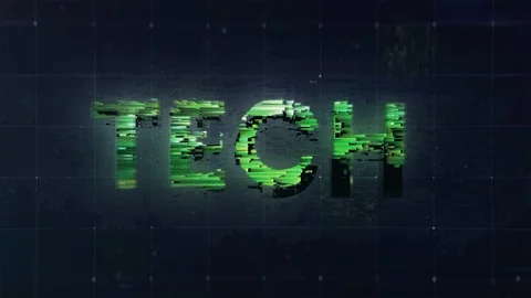 Big vibrant glitch Tech on a dark background with grid and dots Stock Footage 122202062