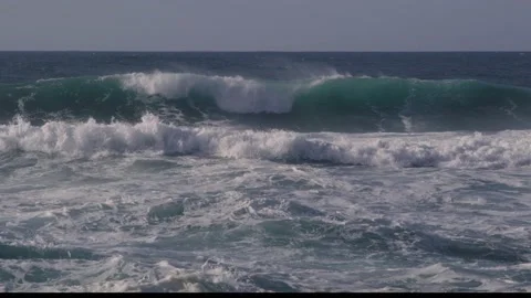 Big violent waves crash and create dangerous turbulent water and rip tides Stock-Footage 148345421