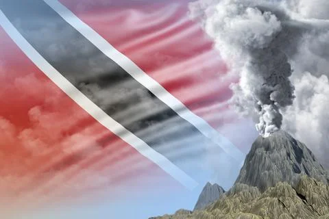 Big volcano blast eruption at day time with white smoke on Trinidad and Tobago Stock Illustration