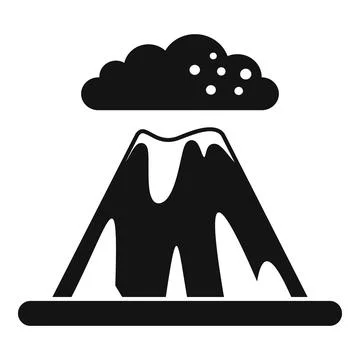 Big volcano with smoke cloud erupting from crater simple style icon Stock Illustration