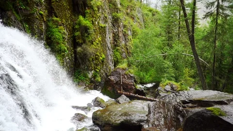 Big waterfall among the mountains Stock Footage 119203680