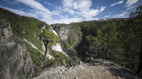 Big waterfall area Stock Footage 87791963