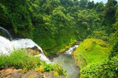 Big waterfall in Laos on top view Foto stock