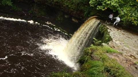 Big Waterfall in Nature. Large waterfall in the Forest Woodland Stock Footage 306537228