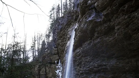 A big waterfall in snow Stock Footage 103218874