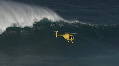Big Wave Breaking Helicopter Jaws Maui Stock Footage 33449767