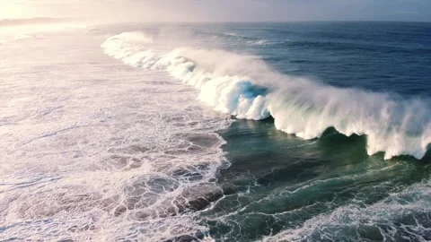 Big Wave Breaking In Ocean with Drone Fly Over Stock Footage 314110124