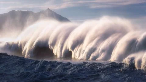 Big wave breaking with spray Stock Photos
