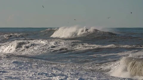 Big wave close-up in slow motion. Stock Footage 299560369