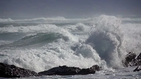Big Wave crushing coast , Large Ocean Beautiful Wave Stock Footage 99037738