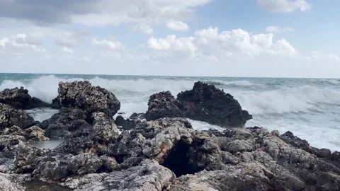 Big Wave crushing the coast. Large Ocean Beautiful Wave. Stock Footage 166680731